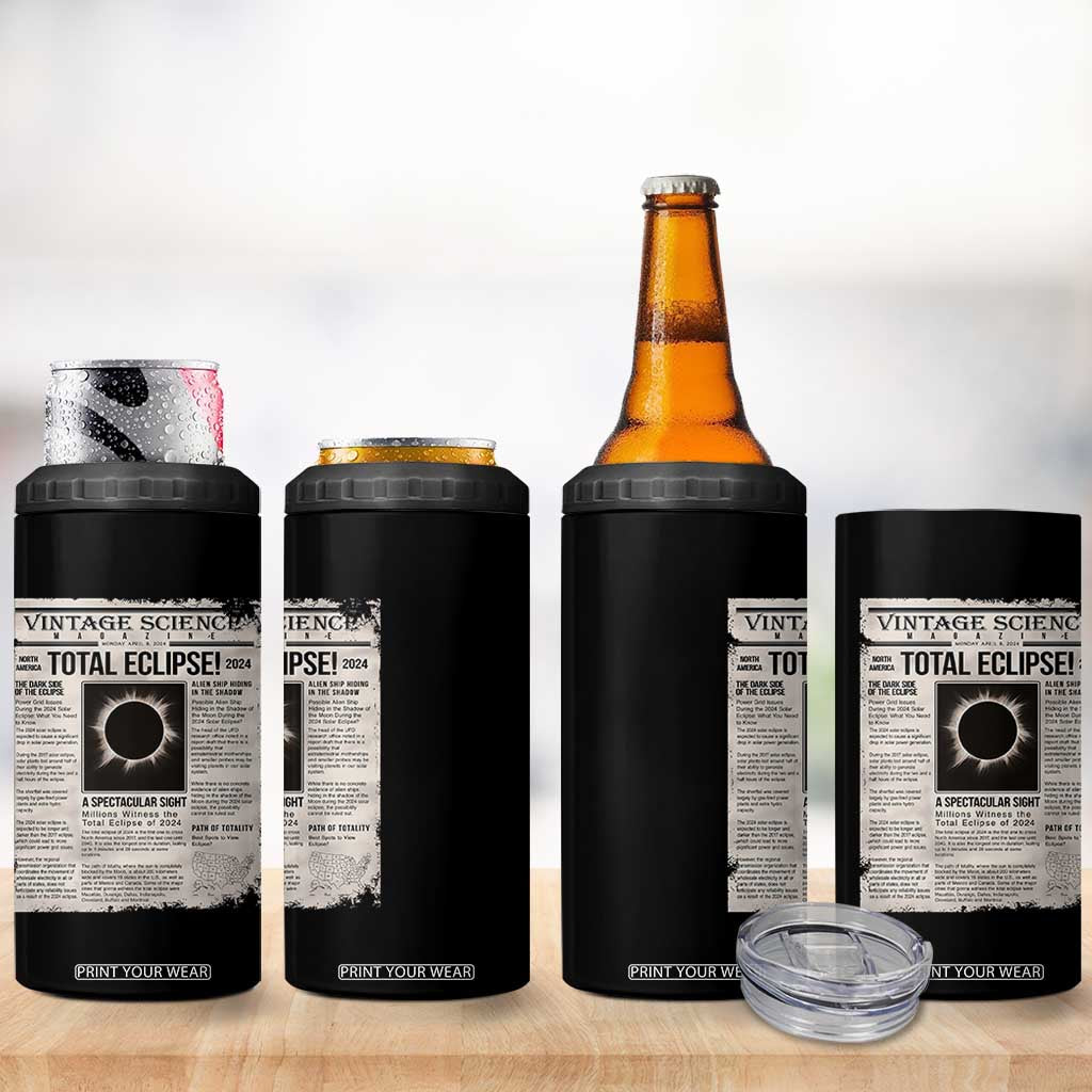 Retro Vintage Science Magazine Total Solar Eclipse 2024 4 in 1 Can Cooler Tumbler Historic Totality Astronomy Geek Memorabilia TS02 Print Your Wear