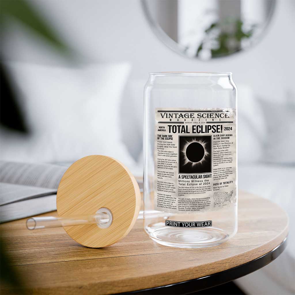 Retro Vintage Science Magazine Total Solar Eclipse 2024 Glass Can Historic Totality Astronomy Geek Memorabilia TS02 Print Your Wear