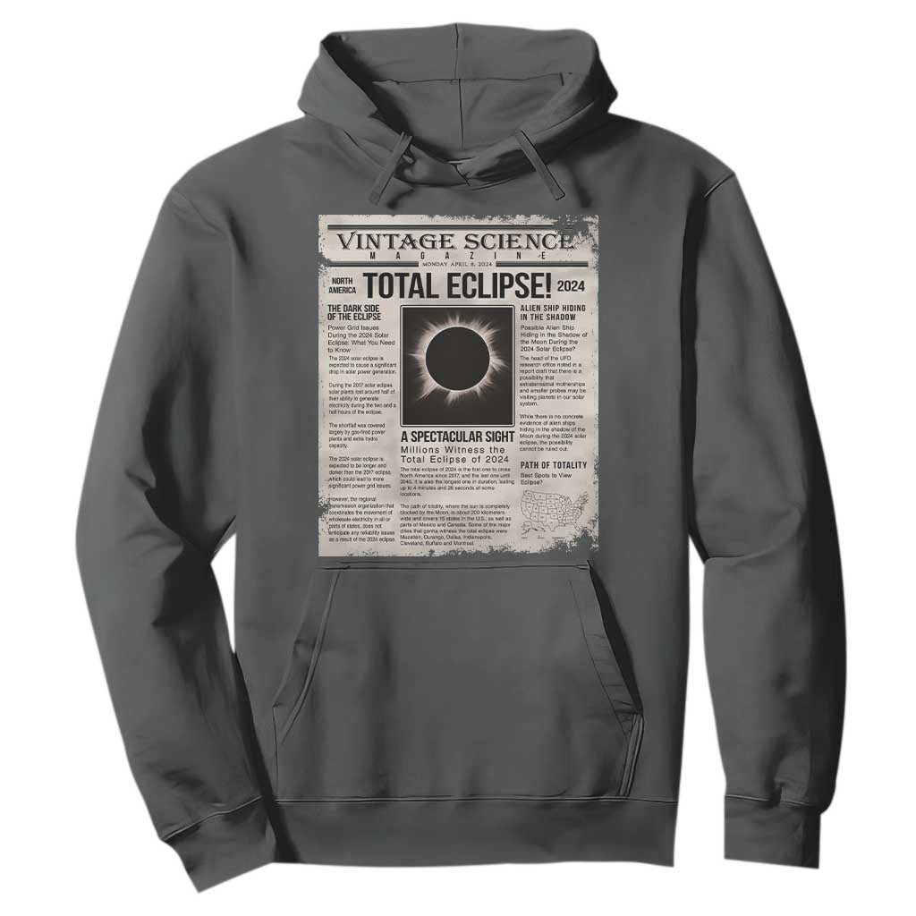 Retro Vintage Science Magazine Total Solar Eclipse 2024 Hoodie Historic Totality Astronomy Geek Memorabilia TS02 Dark Heather Print Your Wear