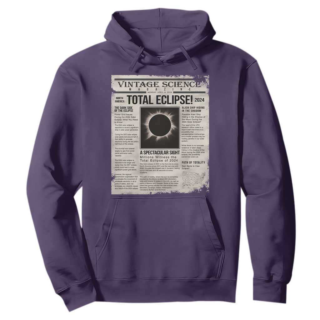 Retro Vintage Science Magazine Total Solar Eclipse 2024 Hoodie Historic Totality Astronomy Geek Memorabilia TS02 Purple Print Your Wear