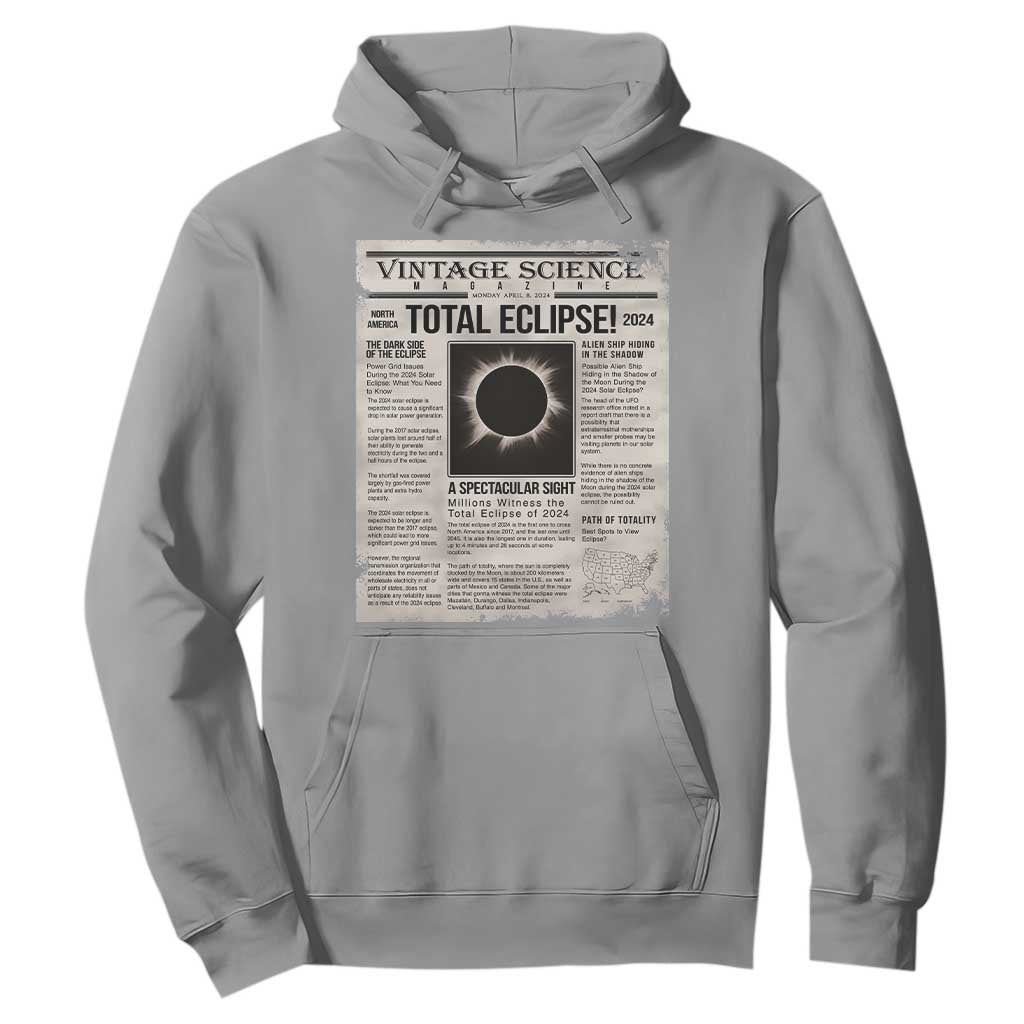 Retro Vintage Science Magazine Total Solar Eclipse 2024 Hoodie Historic Totality Astronomy Geek Memorabilia TS02 Sport Gray Print Your Wear