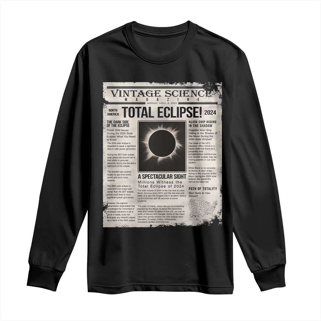 Retro Vintage Science Magazine Total Solar Eclipse 2024 Long Sleeve Shirt Historic Totality Astronomy Geek Memorabilia TS02 Black Print Your Wear