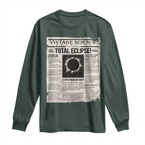 Retro Vintage Science Magazine Total Solar Eclipse 2024 Long Sleeve Shirt Historic Totality Astronomy Geek Memorabilia TS02 Dark Forest Green Print Your Wear