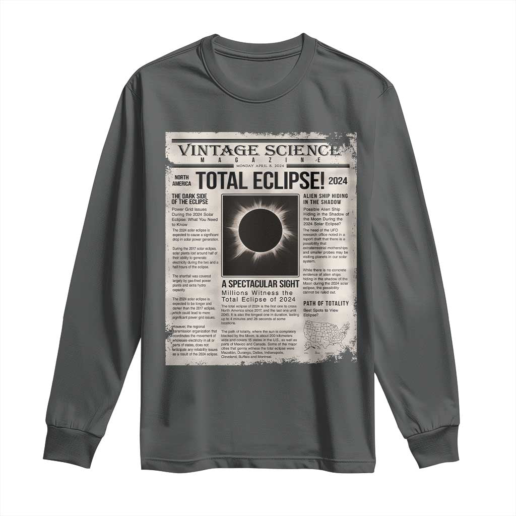 Retro Vintage Science Magazine Total Solar Eclipse 2024 Long Sleeve Shirt Historic Totality Astronomy Geek Memorabilia TS02 Dark Heather Print Your Wear
