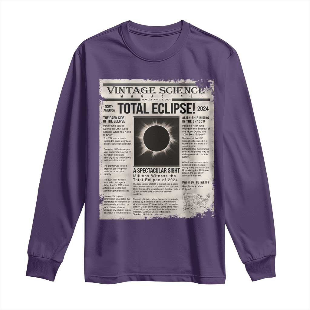 Retro Vintage Science Magazine Total Solar Eclipse 2024 Long Sleeve Shirt Historic Totality Astronomy Geek Memorabilia TS02 Purple Print Your Wear