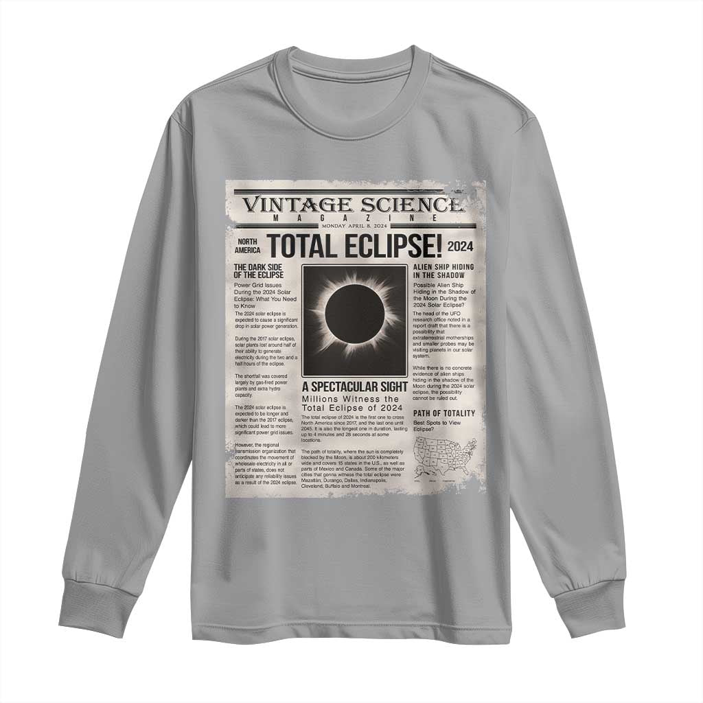 Retro Vintage Science Magazine Total Solar Eclipse 2024 Long Sleeve Shirt Historic Totality Astronomy Geek Memorabilia TS02 Sport Gray Print Your Wear
