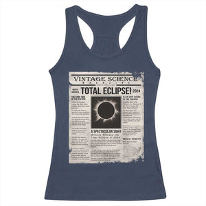 Retro Vintage Science Magazine Total Solar Eclipse 2024 Racerback Tank Top Historic Totality Astronomy Geek Memorabilia TS02 Navy Print Your Wear