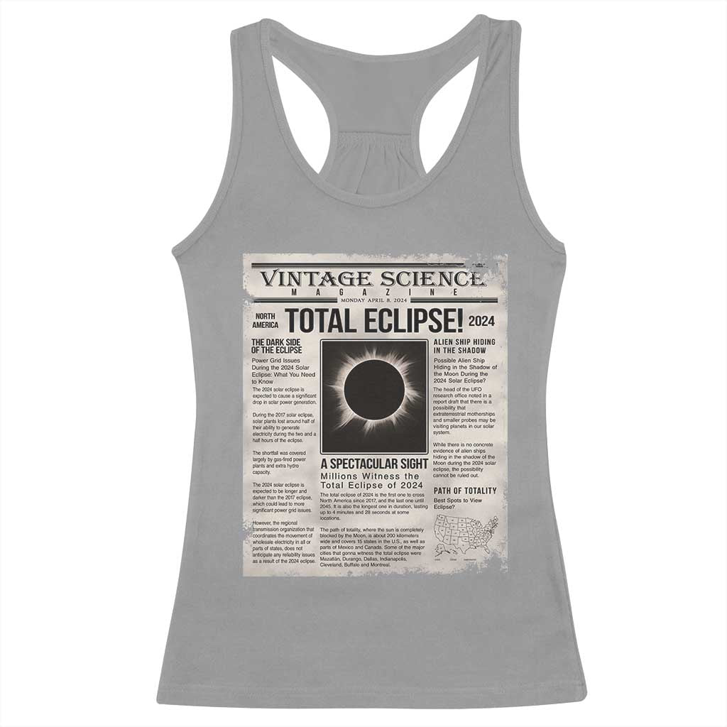 Retro Vintage Science Magazine Total Solar Eclipse 2024 Racerback Tank Top Historic Totality Astronomy Geek Memorabilia TS02 Sport Gray Print Your Wear