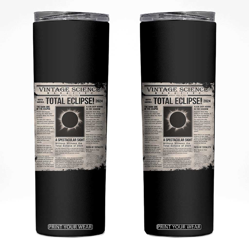 Retro Vintage Science Magazine Total Solar Eclipse 2024 Skinny Tumbler Historic Totality Astronomy Geek Memorabilia TS02 Black Print Your Wear