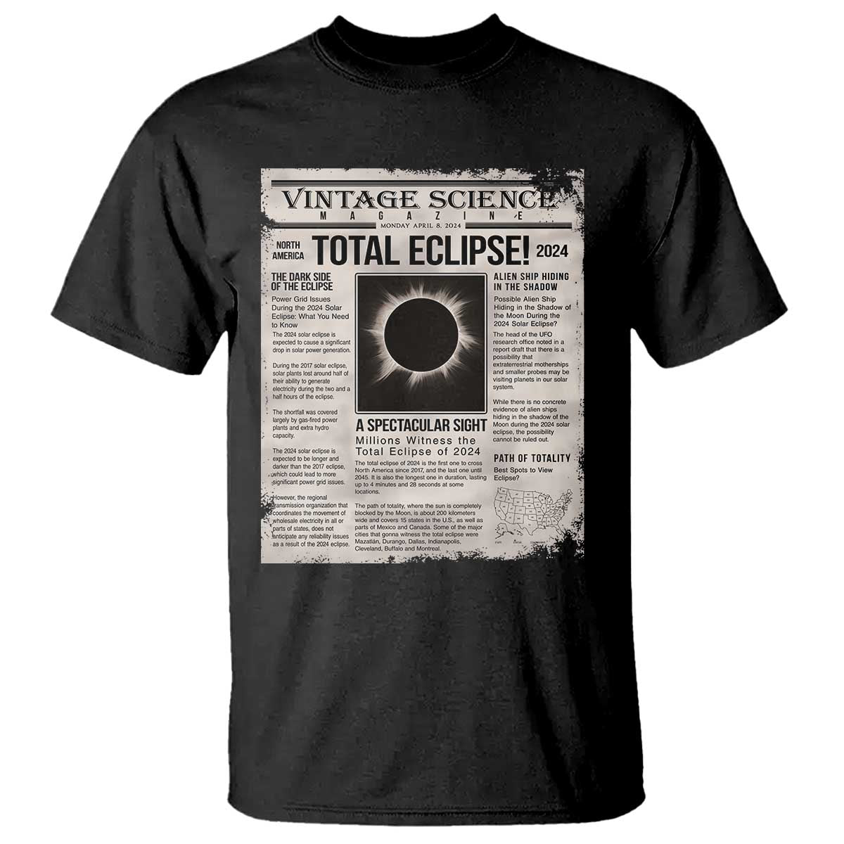 Retro Vintage Science Magazine Total Solar Eclipse 2024 T Shirt Historic Totality Astronomy Geek Memorabilia TS02 Black Print Your Wear