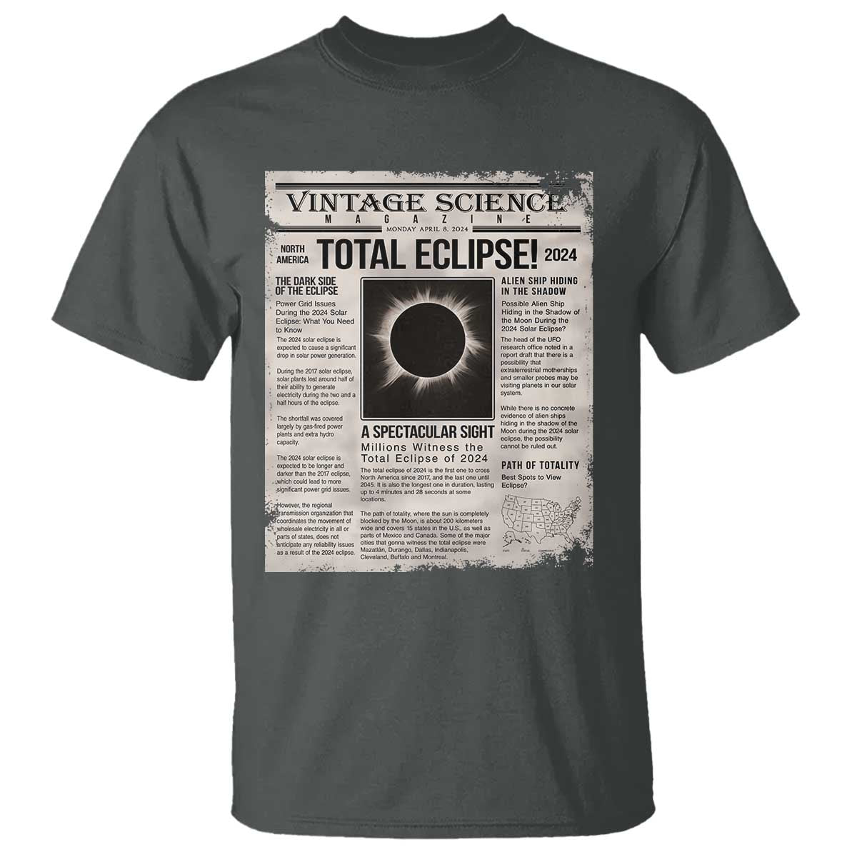 Retro Vintage Science Magazine Total Solar Eclipse 2024 T Shirt Historic Totality Astronomy Geek Memorabilia TS02 Dark Heather Print Your Wear
