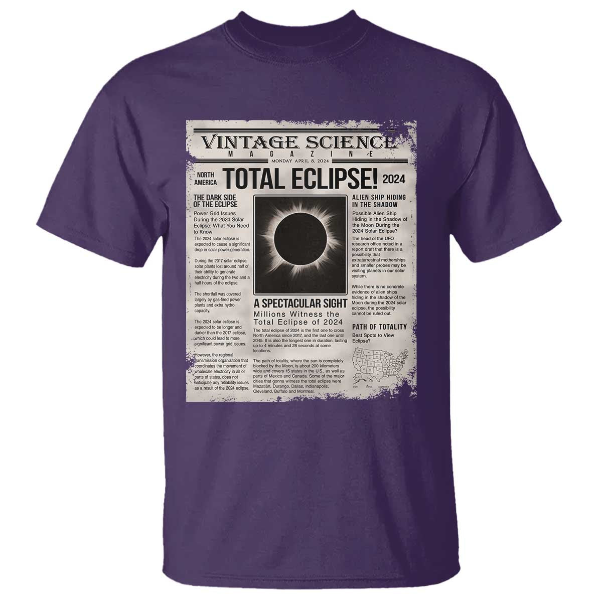 Retro Vintage Science Magazine Total Solar Eclipse 2024 T Shirt Historic Totality Astronomy Geek Memorabilia TS02 Purple Print Your Wear