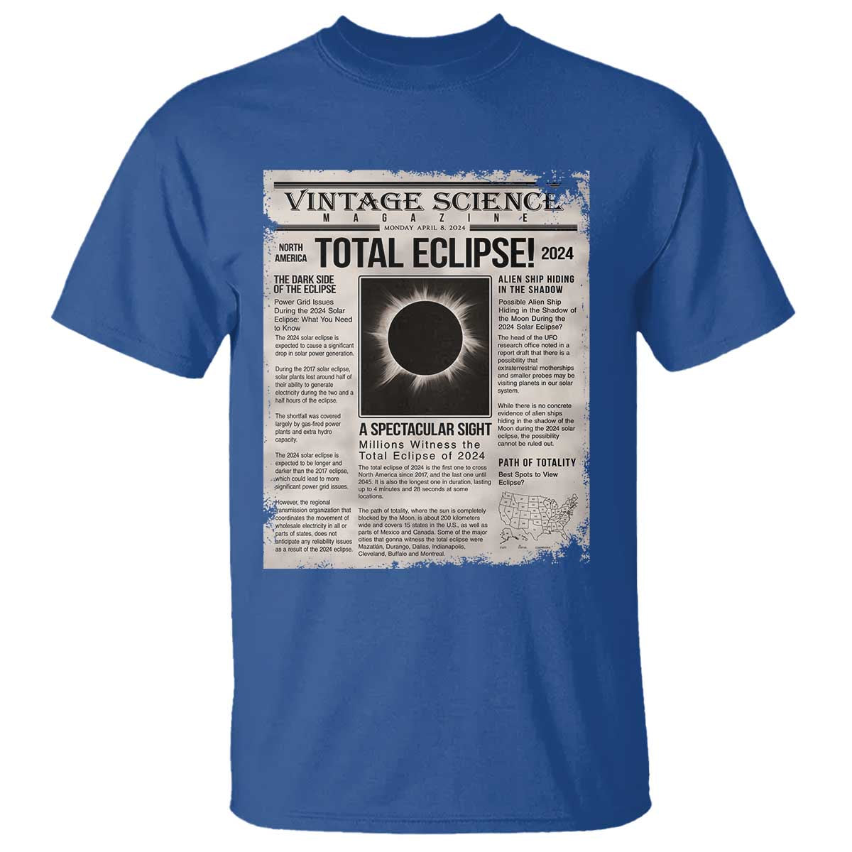 Retro Vintage Science Magazine Total Solar Eclipse 2024 T Shirt Historic Totality Astronomy Geek Memorabilia TS02 Royal Blue Print Your Wear