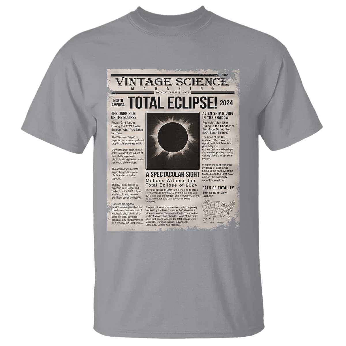 Retro Vintage Science Magazine Total Solar Eclipse 2024 T Shirt Historic Totality Astronomy Geek Memorabilia TS02 Sport Gray Print Your Wear