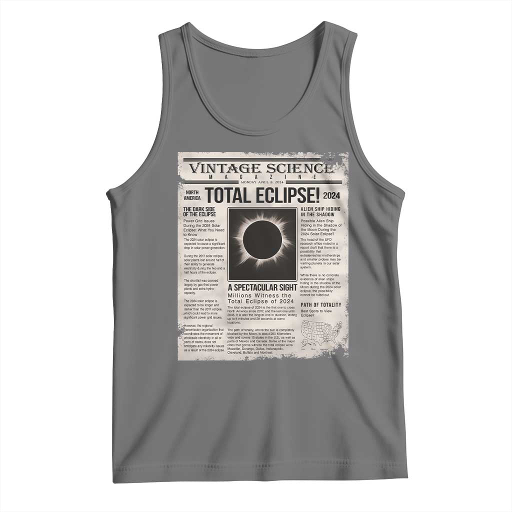 Retro Vintage Science Magazine Total Solar Eclipse 2024 Tank Top Historic Totality Astronomy Geek Memorabilia TS02 Black Heather Print Your Wear
