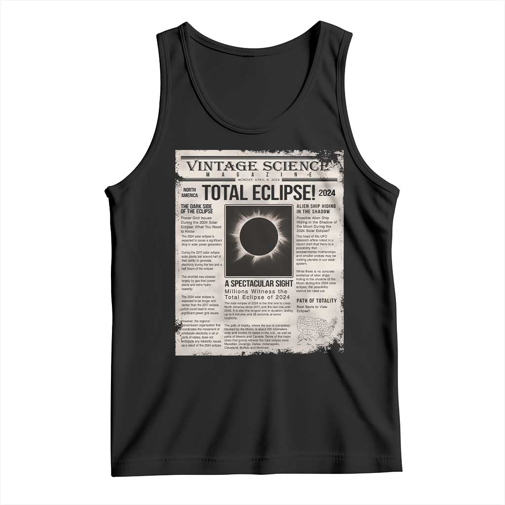 Retro Vintage Science Magazine Total Solar Eclipse 2024 Tank Top Historic Totality Astronomy Geek Memorabilia TS02 Black Print Your Wear