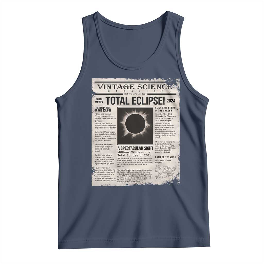 Retro Vintage Science Magazine Total Solar Eclipse 2024 Tank Top Historic Totality Astronomy Geek Memorabilia TS02 Navy Print Your Wear