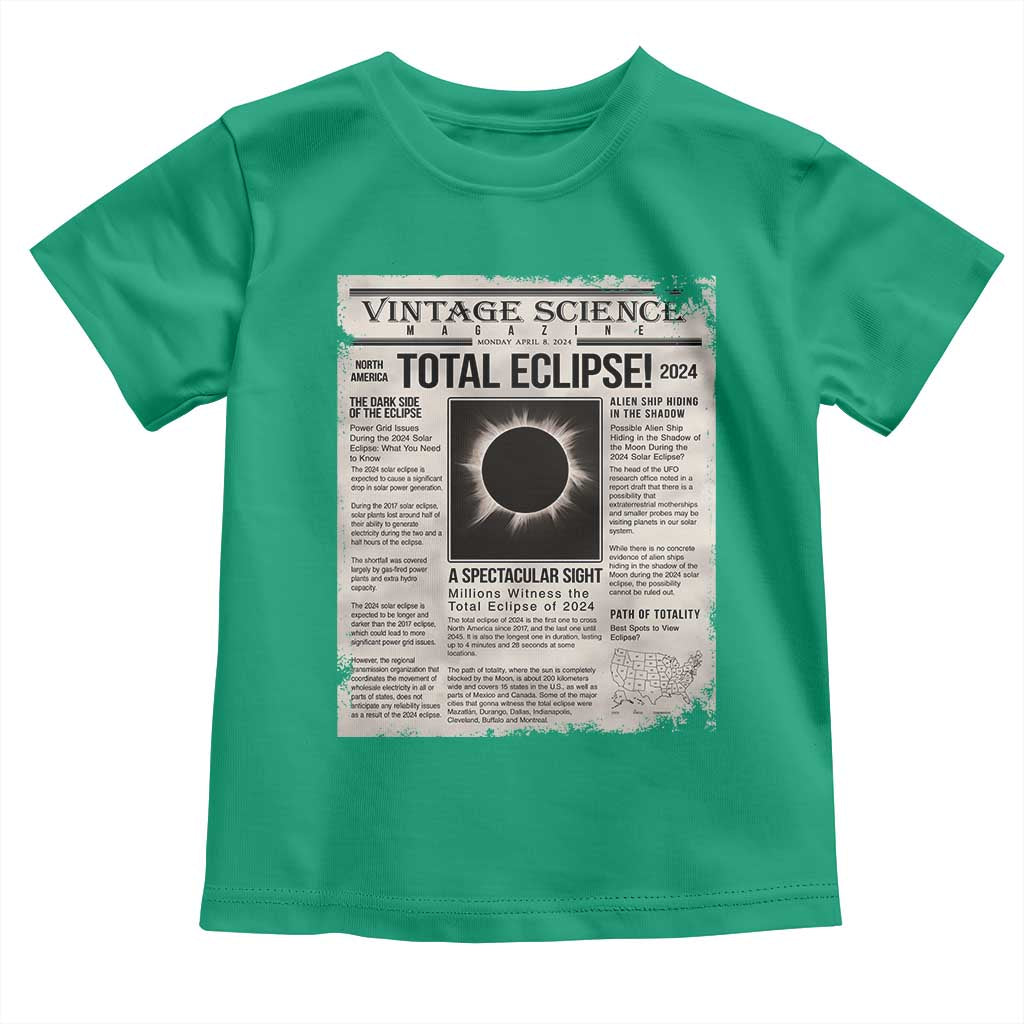 Retro Vintage Science Magazine Total Solar Eclipse 2024 Toddler T Shirt Historic Totality Astronomy Geek Memorabilia TS02 Irish Green Print Your Wear