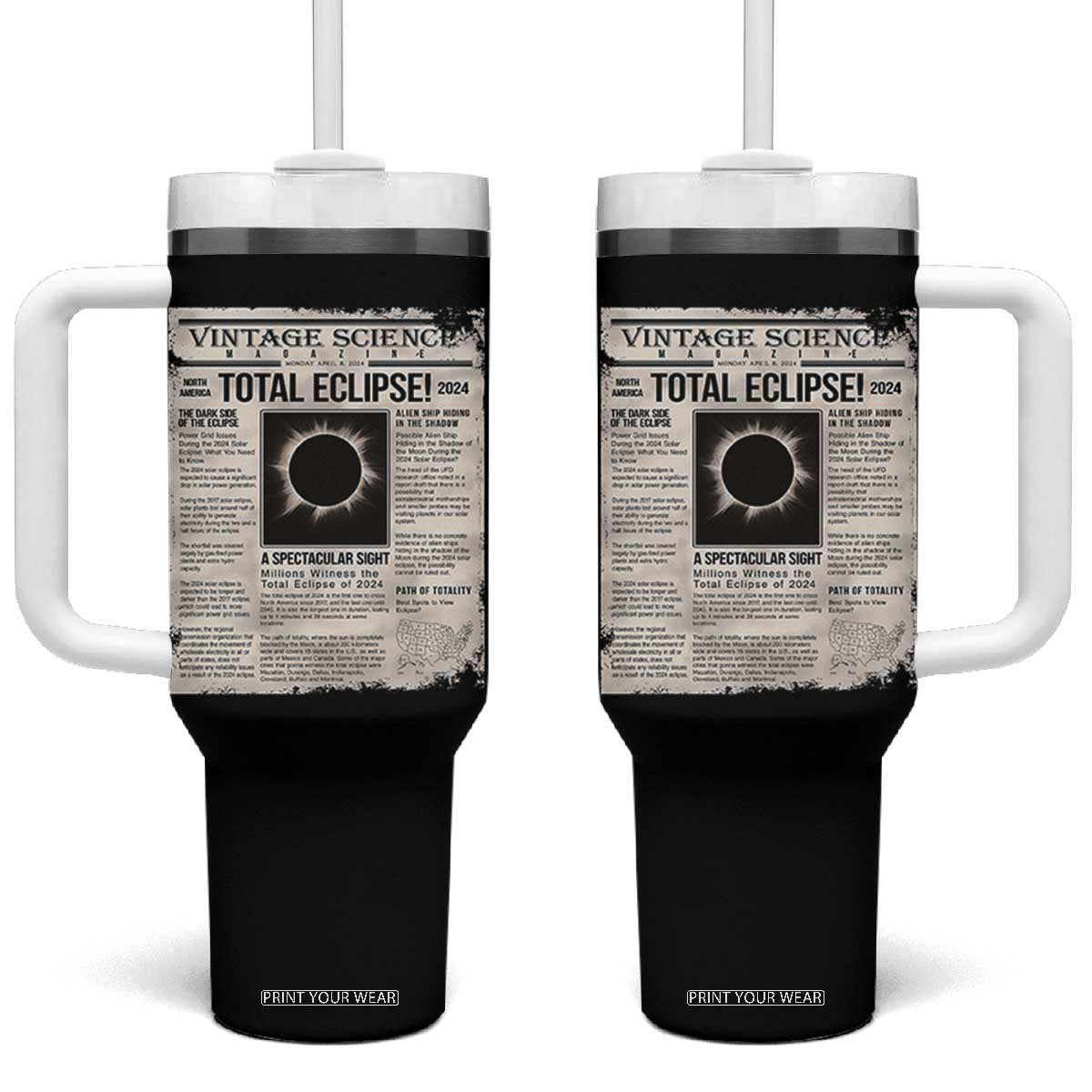 Retro Vintage Science Magazine Total Solar Eclipse 2024 Tumbler With Handle Historic Totality Astronomy Geek Memorabilia TS02 One Size: 40 oz Black Print Your Wear