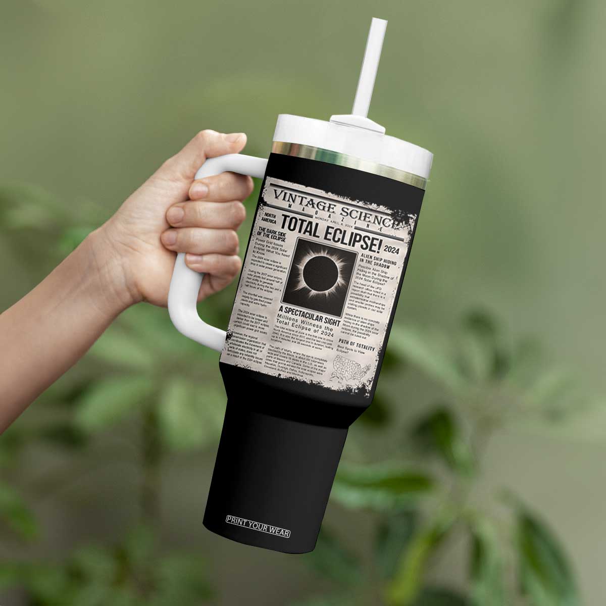 Retro Vintage Science Magazine Total Solar Eclipse 2024 Tumbler With Handle Historic Totality Astronomy Geek Memorabilia TS02 Print Your Wear