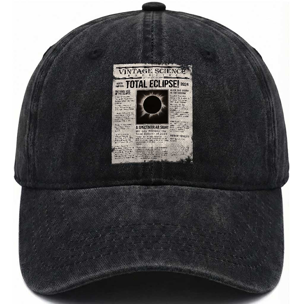 Retro Vintage Science Magazine Total Solar Eclipse 2024 Washed Cotton Baseball Cap Historic Totality Astronomy Geek Memorabilia TS02 Print Your Wear