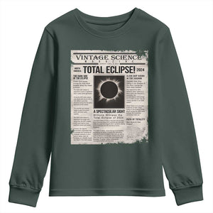 Retro Vintage Science Magazine Total Solar Eclipse 2024 Youth Sweatshirt Historic Totality Astronomy Geek Memorabilia TS02 Dark Forest Green Print Your Wear