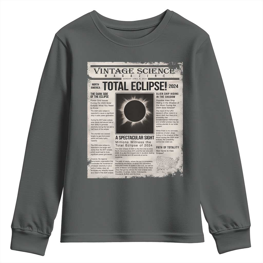Retro Vintage Science Magazine Total Solar Eclipse 2024 Youth Sweatshirt Historic Totality Astronomy Geek Memorabilia TS02 Dark Heather Print Your Wear