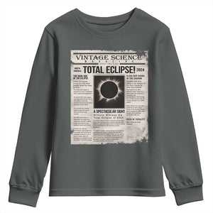 Retro Vintage Science Magazine Total Solar Eclipse 2024 Youth Sweatshirt Historic Totality Astronomy Geek Memorabilia TS02 Dark Heather Print Your Wear