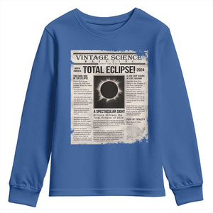 Retro Vintage Science Magazine Total Solar Eclipse 2024 Youth Sweatshirt Historic Totality Astronomy Geek Memorabilia TS02 Royal Blue Print Your Wear