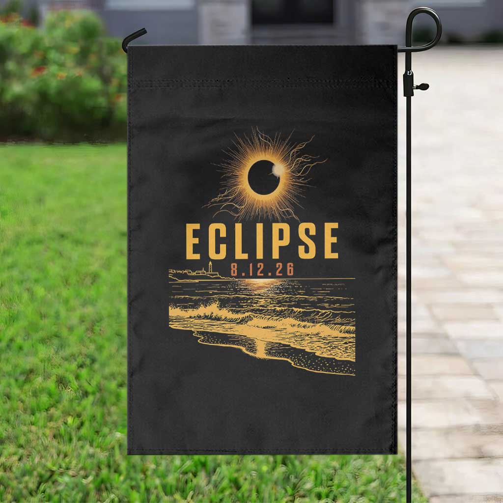 Total Solar Eclipse August 12 2026 Celestial Totality Garden Flag Ocean Beach View Astronomy Souvenir TS02 Print Your Wear