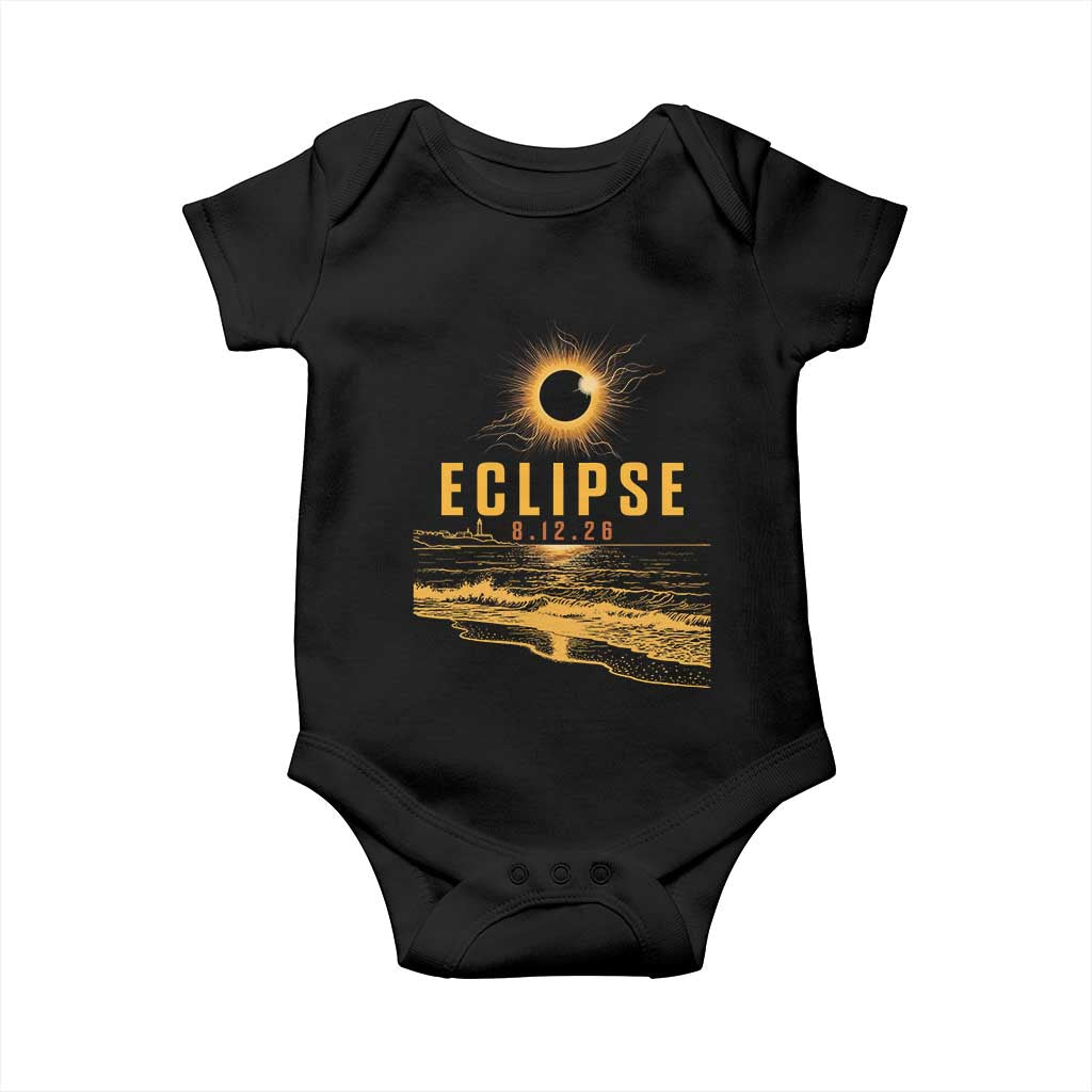 Total Solar Eclipse August 12 2026 Celestial Totality Baby Onesie Ocean Beach View Astronomy Souvenir TS02 Black Print Your Wear