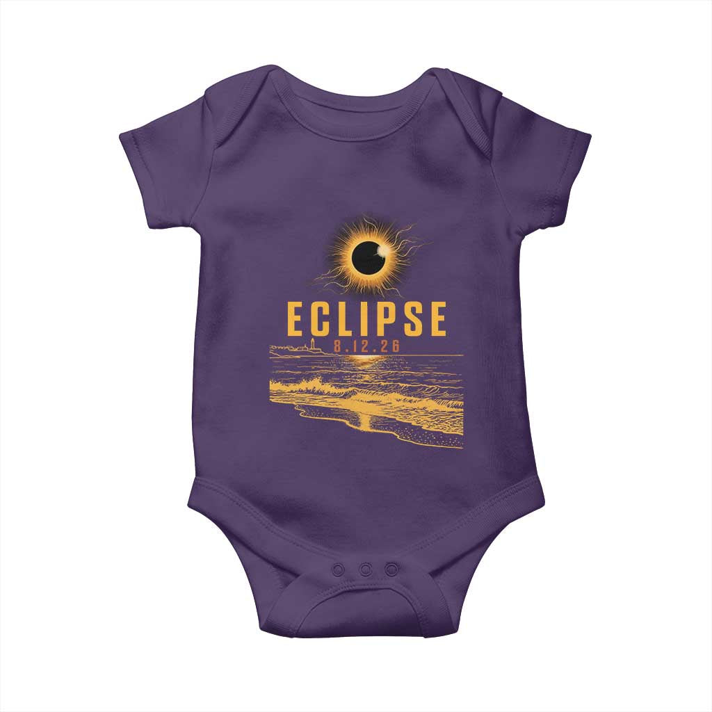 Total Solar Eclipse August 12 2026 Celestial Totality Baby Onesie Ocean Beach View Astronomy Souvenir TS02 Purple Print Your Wear