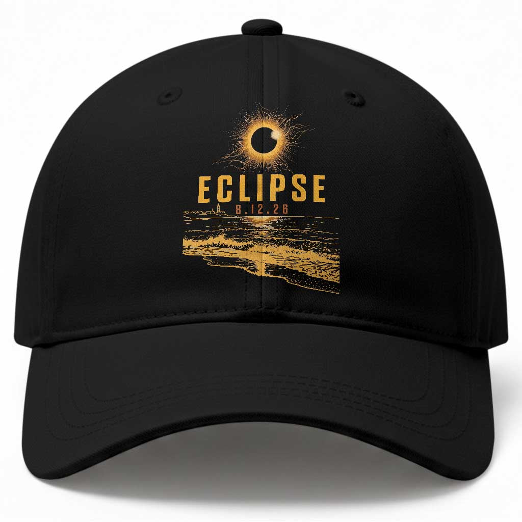 Total Solar Eclipse August 12 2026 Celestial Totality Baseball Cap Ocean Beach View Astronomy Souvenir TS02 Print Your Wear