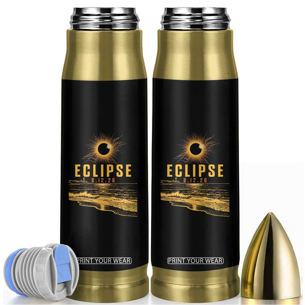 Total Solar Eclipse August 12 2026 Celestial Totality Bullet Tumbler Ocean Beach View Astronomy Souvenir TS02 Black Print Your Wear