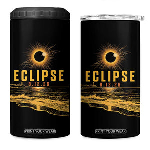 Total Solar Eclipse August 12 2026 Celestial Totality 4 in 1 Can Cooler Tumbler Ocean Beach View Astronomy Souvenir TS02 One Size: 16 oz Black Print Your Wear