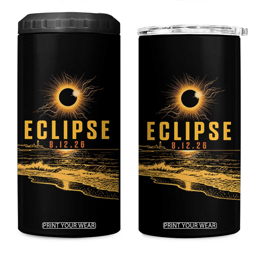 Total Solar Eclipse August 12 2026 Celestial Totality 4 in 1 Can Cooler Tumbler Ocean Beach View Astronomy Souvenir TS02 One Size: 16 oz Black Print Your Wear