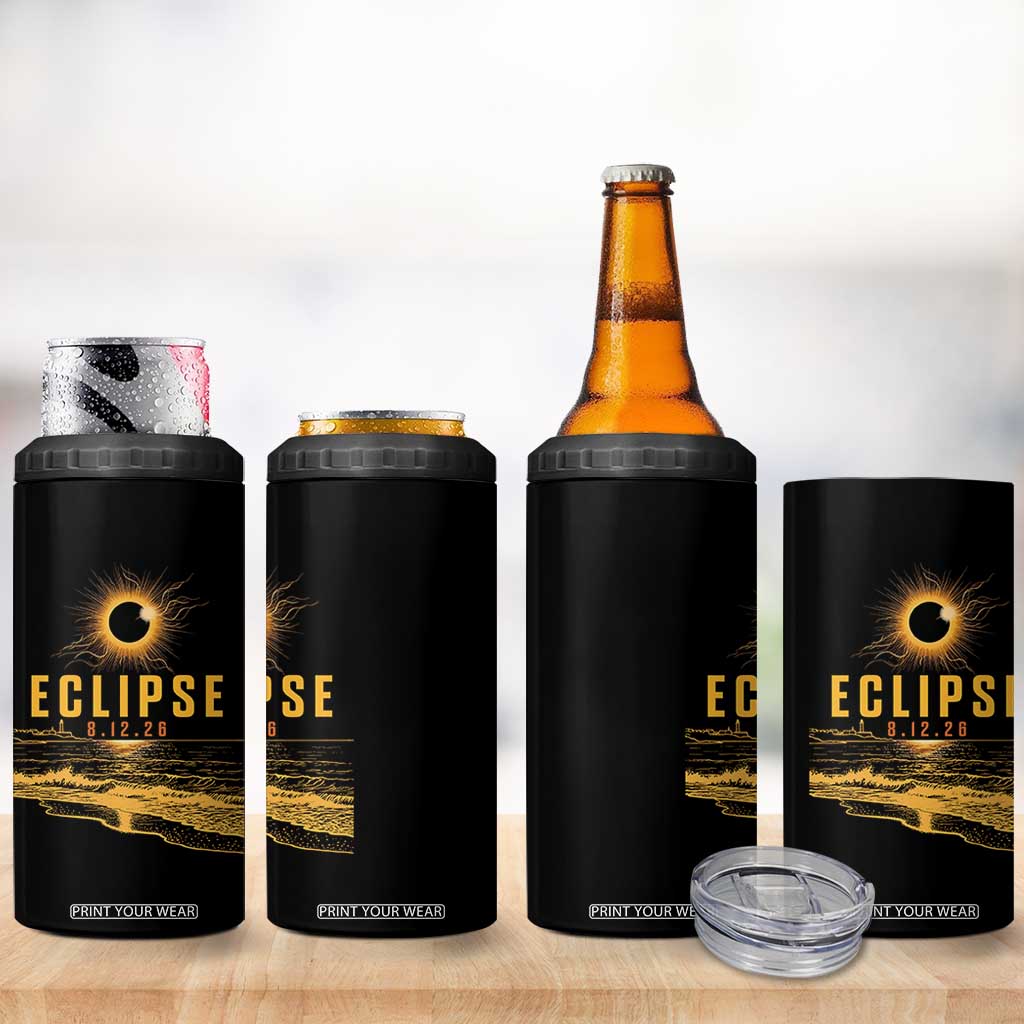 Total Solar Eclipse August 12 2026 Celestial Totality 4 in 1 Can Cooler Tumbler Ocean Beach View Astronomy Souvenir TS02 Print Your Wear