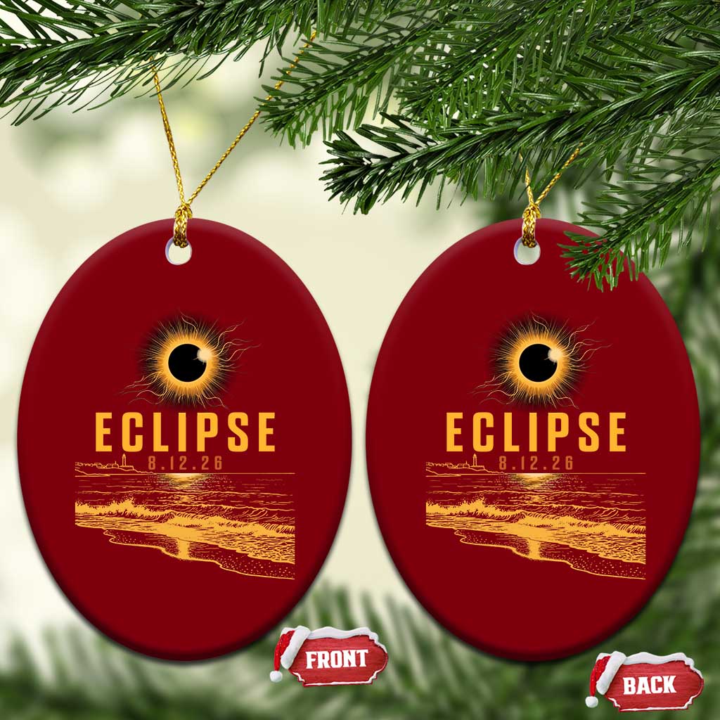 Total Solar Eclipse August 12 2026 Celestial Totality Ceramic Ornament Ocean Beach View Astronomy Souvenir TS02 Print Your Wear
