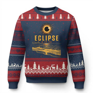 Total Solar Eclipse August 12 2026 Celestial Totality Ugly Christmas Sweater Ocean Beach View Astronomy Souvenir TS02 Navy Red Print Your Wear