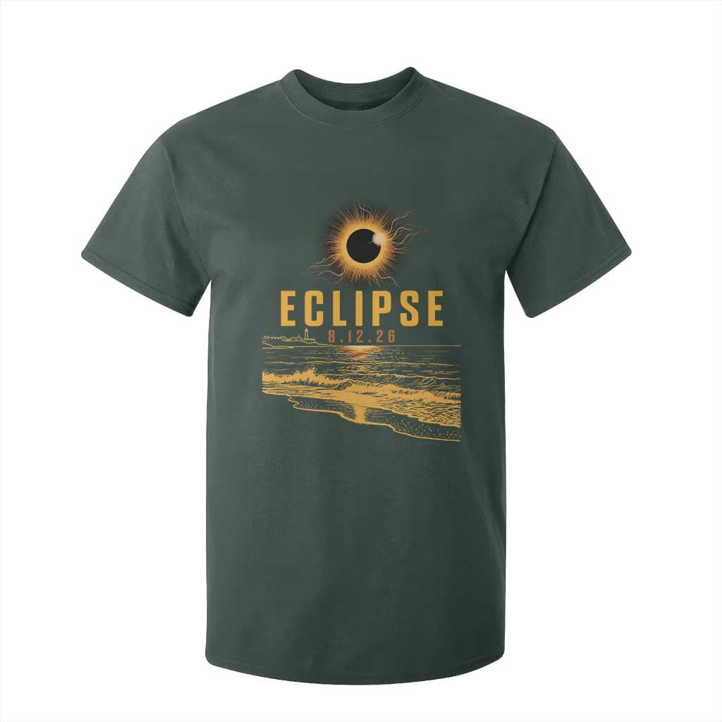 Total Solar Eclipse August 12 2026 Celestial Totality T Shirt For Kid Ocean Beach View Astronomy Souvenir TS02 Dark Forest Green Print Your Wear