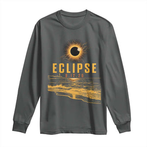Total Solar Eclipse August 12 2026 Celestial Totality Long Sleeve Shirt Ocean Beach View Astronomy Souvenir TS02 Dark Heather Print Your Wear