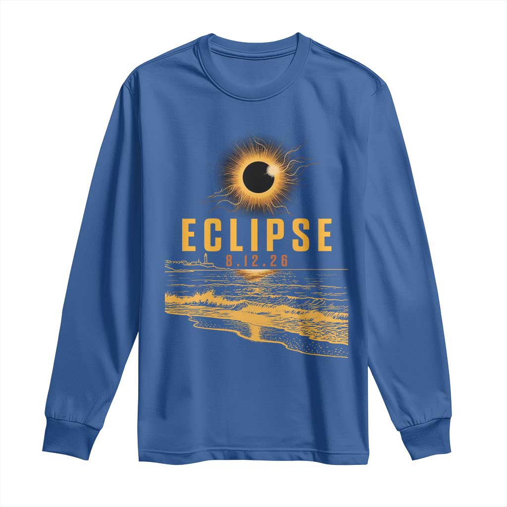 Total Solar Eclipse August 12 2026 Celestial Totality Long Sleeve Shirt Ocean Beach View Astronomy Souvenir TS02 Royal Blue Print Your Wear