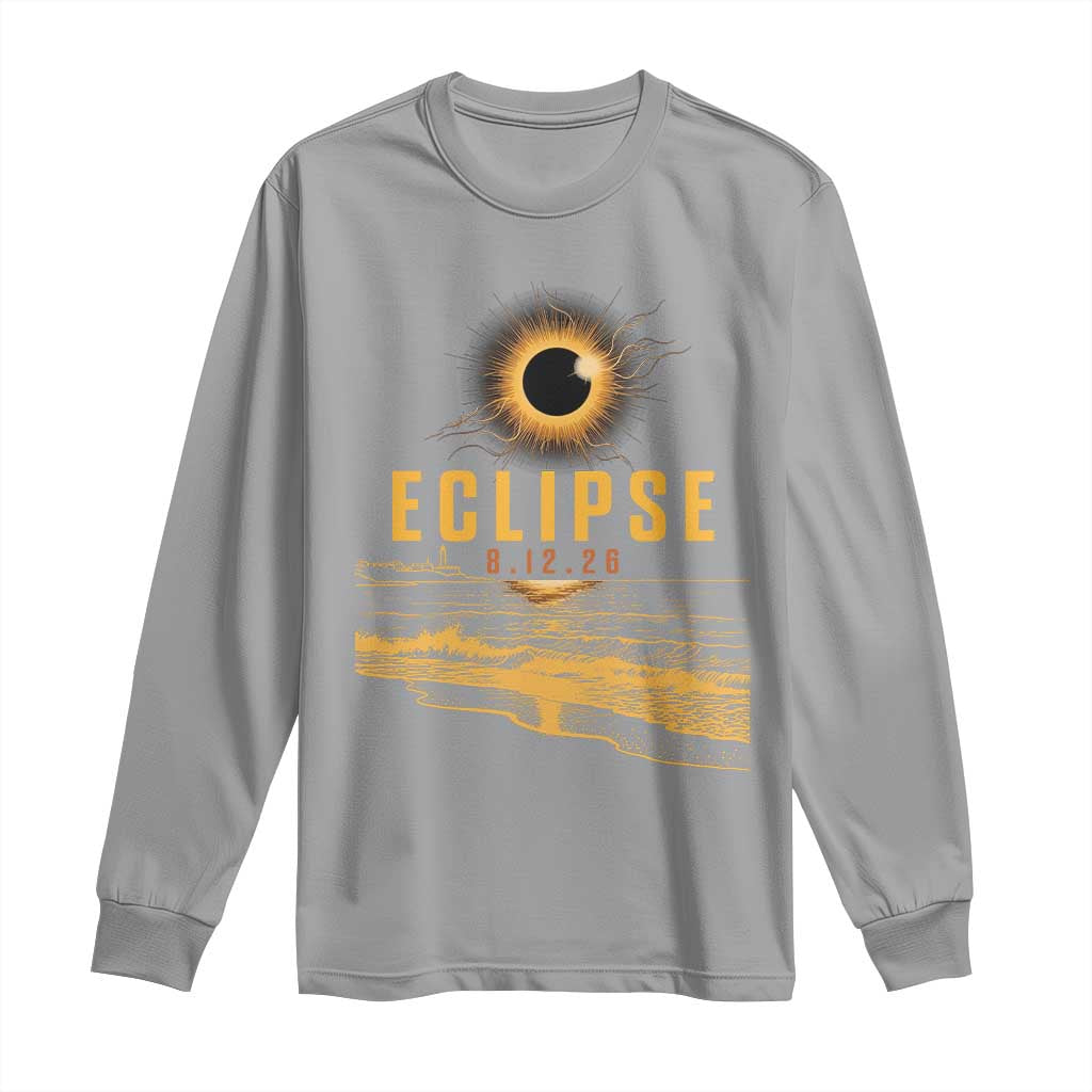Total Solar Eclipse August 12 2026 Celestial Totality Long Sleeve Shirt Ocean Beach View Astronomy Souvenir TS02 Sport Gray Print Your Wear