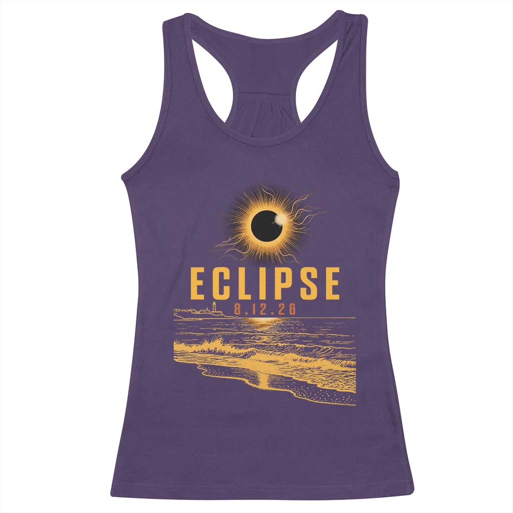 Total Solar Eclipse August 12 2026 Celestial Totality Racerback Tank Top Ocean Beach View Astronomy Souvenir TS02 Purple Print Your Wear