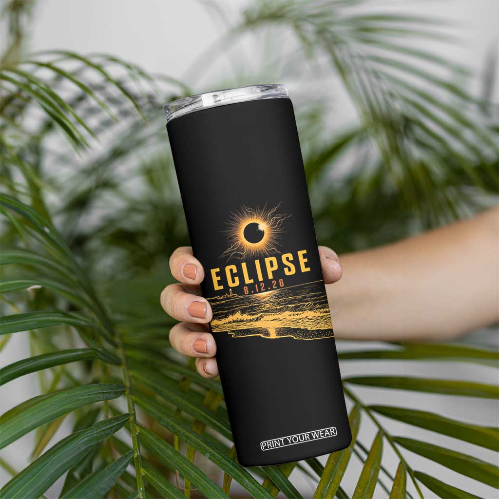 Total Solar Eclipse August 12 2026 Celestial Totality Skinny Tumbler Ocean Beach View Astronomy Souvenir TS02 Print Your Wear
