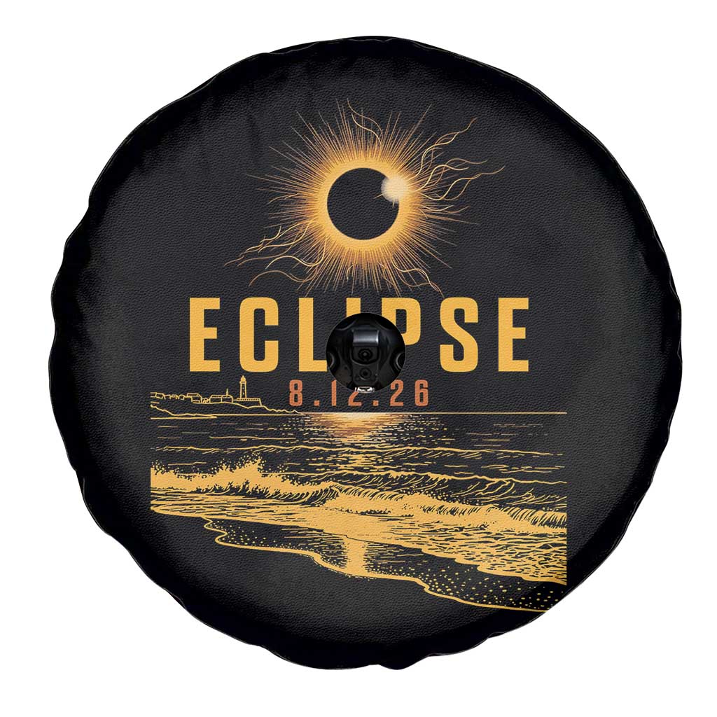 Total Solar Eclipse August 12 2026 Celestial Totality Spare Tire Cover Ocean Beach View Astronomy Souvenir TS02 Print Your Wear