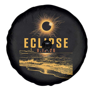 Total Solar Eclipse August 12 2026 Celestial Totality Spare Tire Cover Ocean Beach View Astronomy Souvenir TS02 Print Your Wear