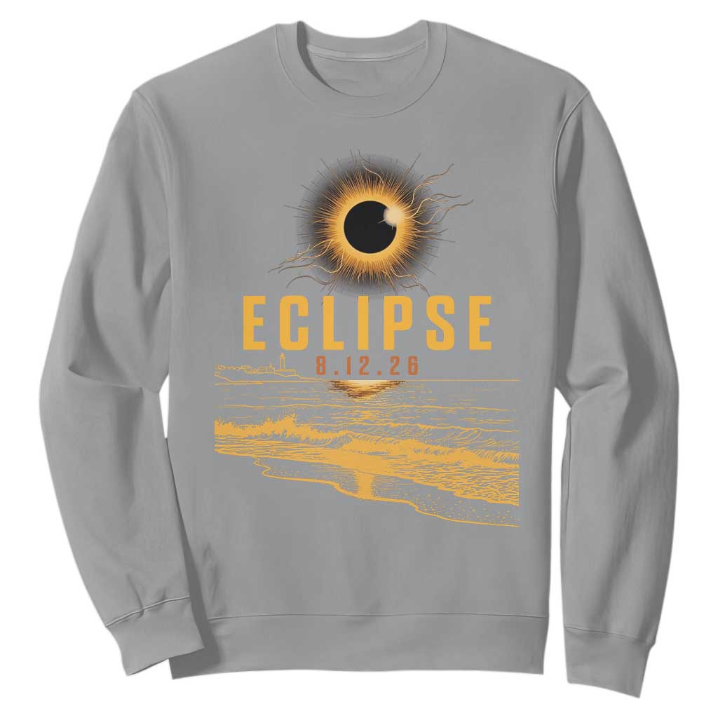 Total Solar Eclipse August 12 2026 Celestial Totality Sweatshirt Ocean Beach View Astronomy Souvenir TS02 Sport Gray Print Your Wear