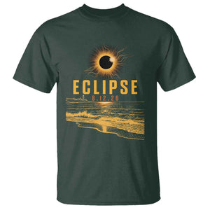 Total Solar Eclipse August 12 2026 Celestial Totality T Shirt Ocean Beach View Astronomy Souvenir TS02 Dark Forest Green Print Your Wear