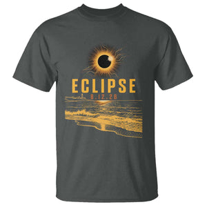 Total Solar Eclipse August 12 2026 Celestial Totality T Shirt Ocean Beach View Astronomy Souvenir TS02 Dark Heather Print Your Wear